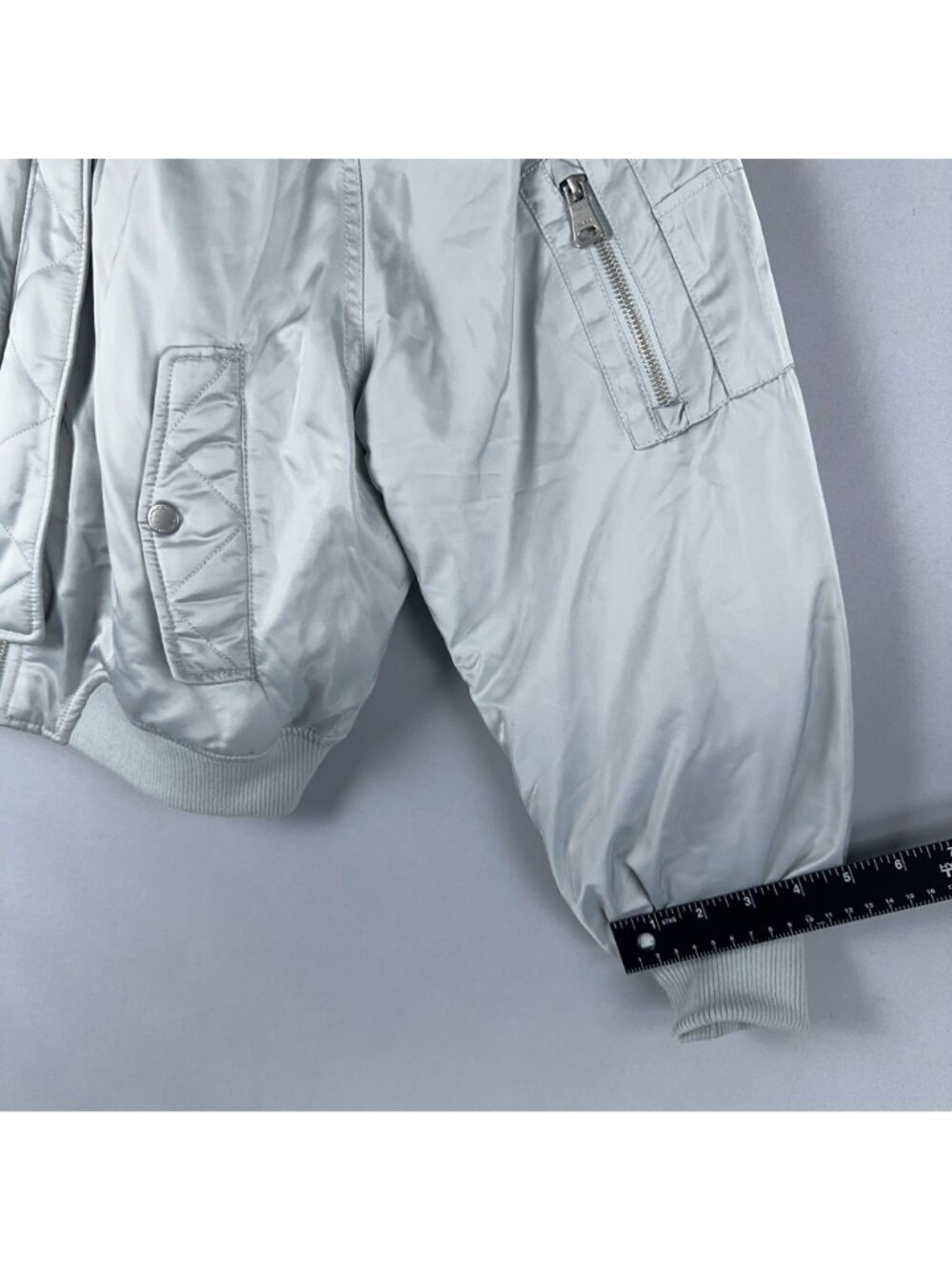 Zara Bomber Jacket Kids Size 13-14 Silver Zipper Utility Pocket Left Sleeve - Picture 10 of 11